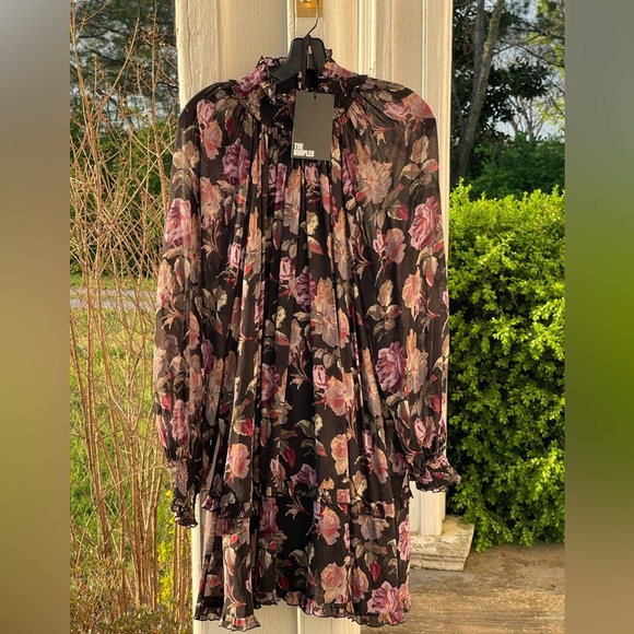 NWT $545 The Kooples Romantic Flowy Floral Black Mini Dress in English Roses - Picture 7 of 7